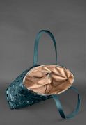 Фото Кожаная плетеная женская сумка Пазл Xl зеленая Krast
